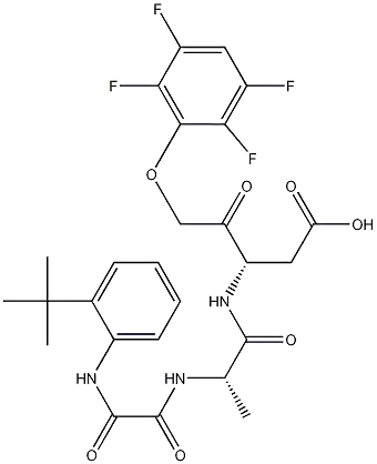 Molecular Structure of 254750-02-2 ((S)-3-((S)-2-(2-(2-tert-butylphenylamino)-2-oxoacetamido)propanamido)-4-oxo-5-(2,3,5,6-tetrafluorophenoxy)pentanoic acid)